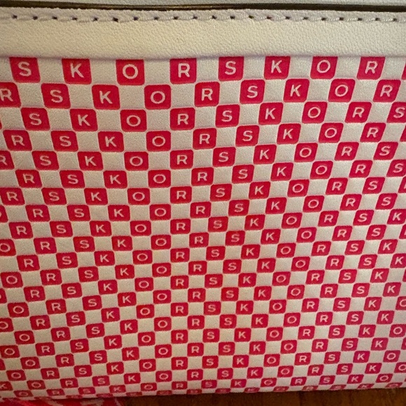 Michael Kors Whitney Medium Neon Checkerboard Logo Satchel Crossbody White/Pink - Picture 10 of 14